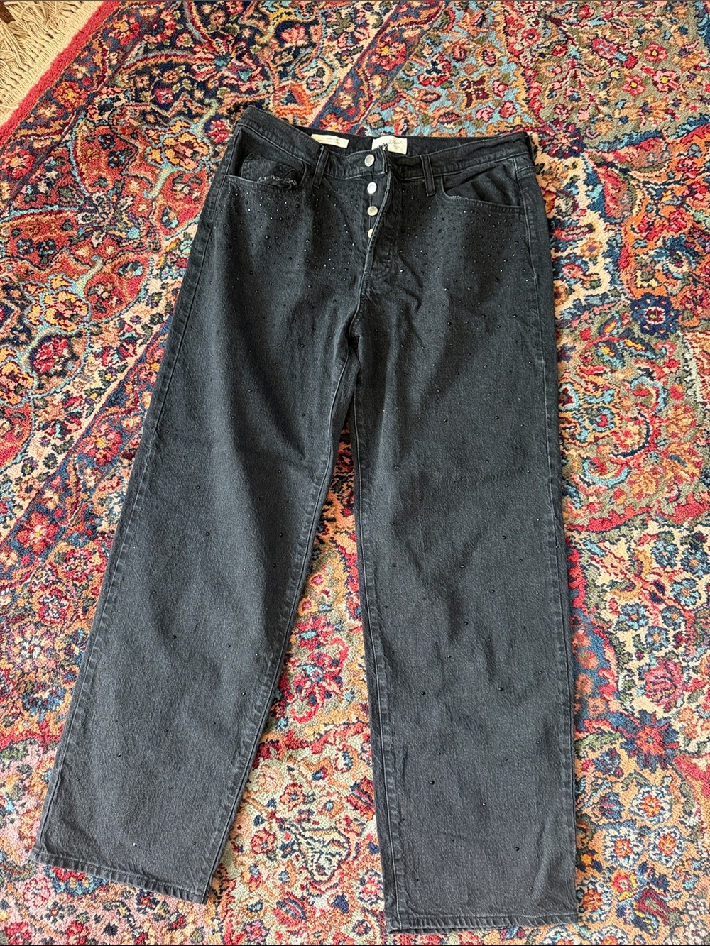 Universal Thread Black Straight-Leg High-Rise Jeans with Stud Detail